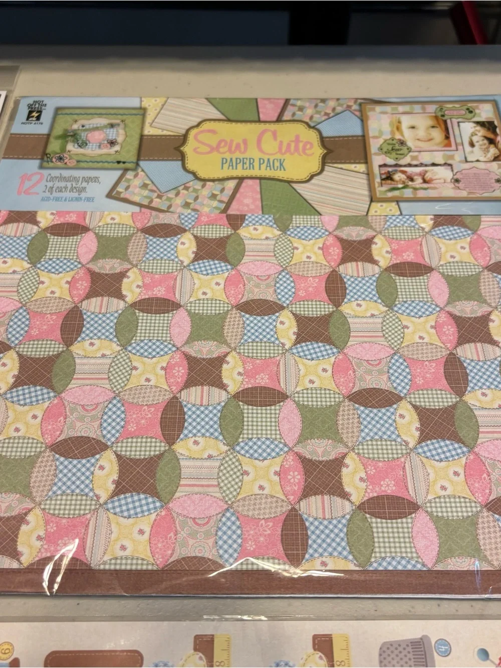 Sew Cute Paper Pack & Cute as a Button Scrapbook Kit - Pink, Blue, Green lot